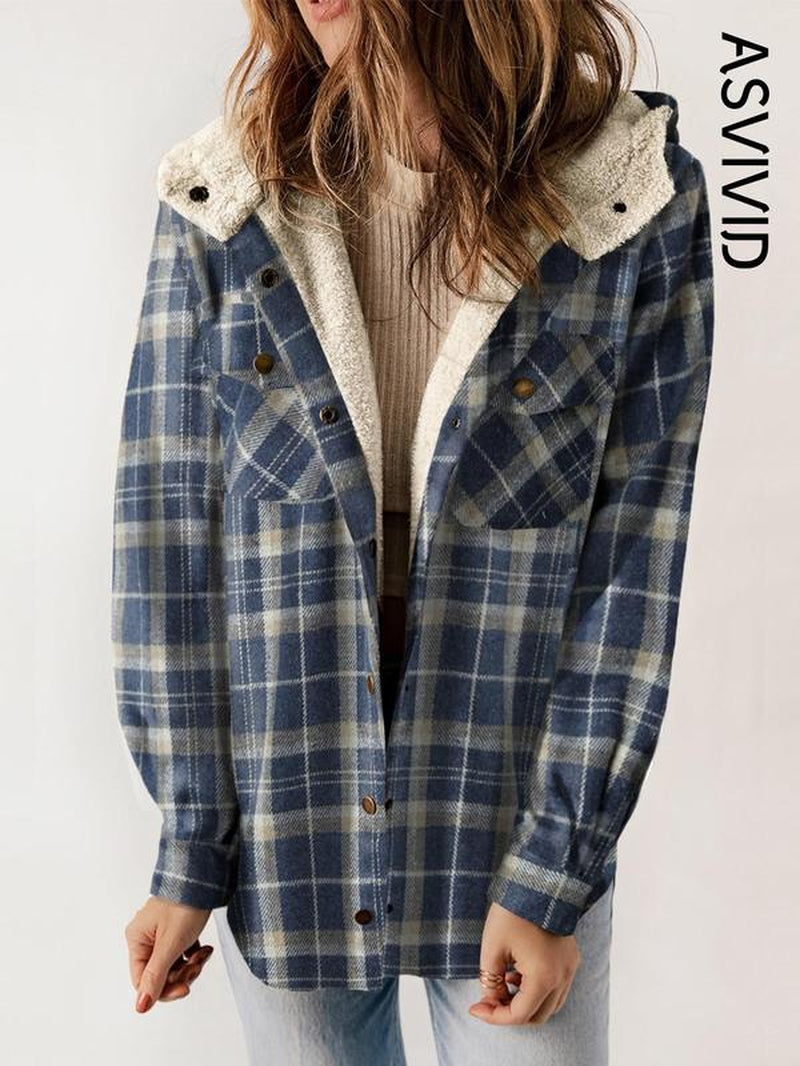 Plaid Hooded Casual Outerwear