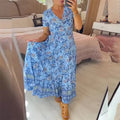 Floral Allure: Elegant Women’s Flower Print Deep V-Neck Dress
